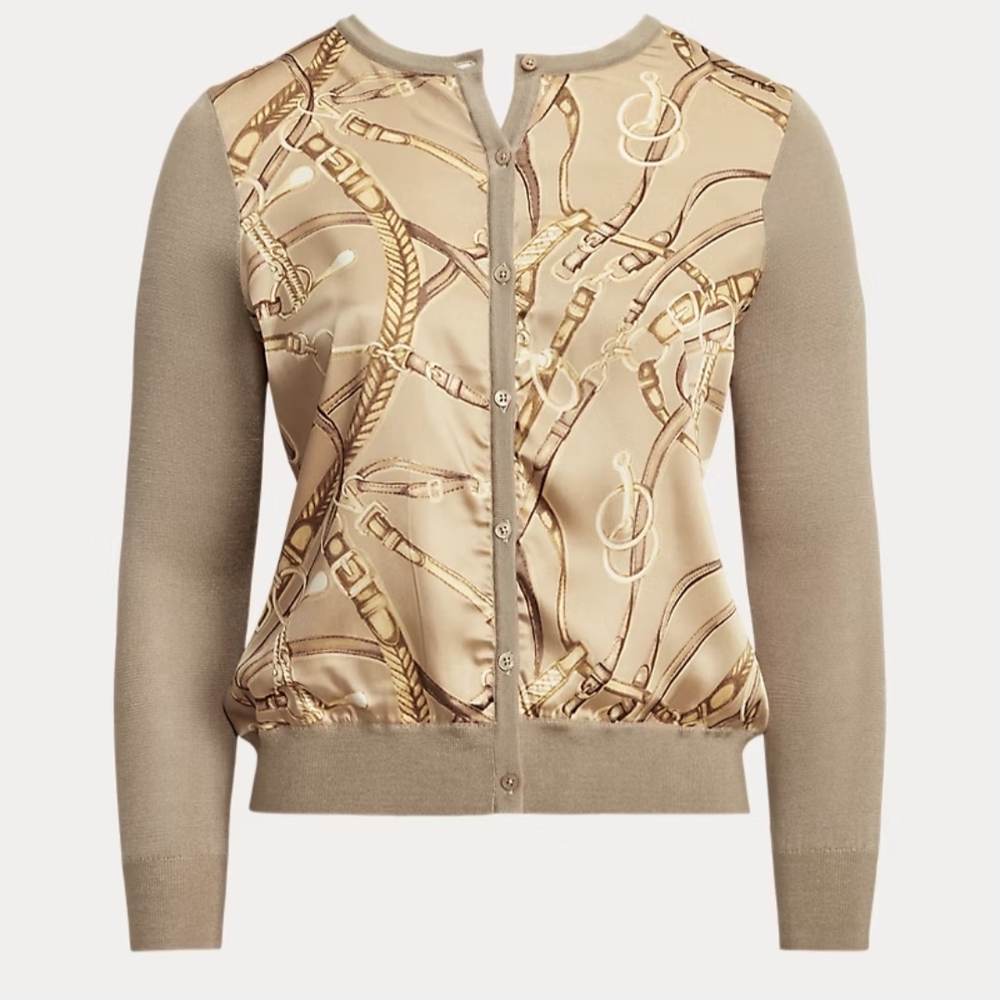 Ralph Lauren Beige & Taupe Silk-Front Cardigan
